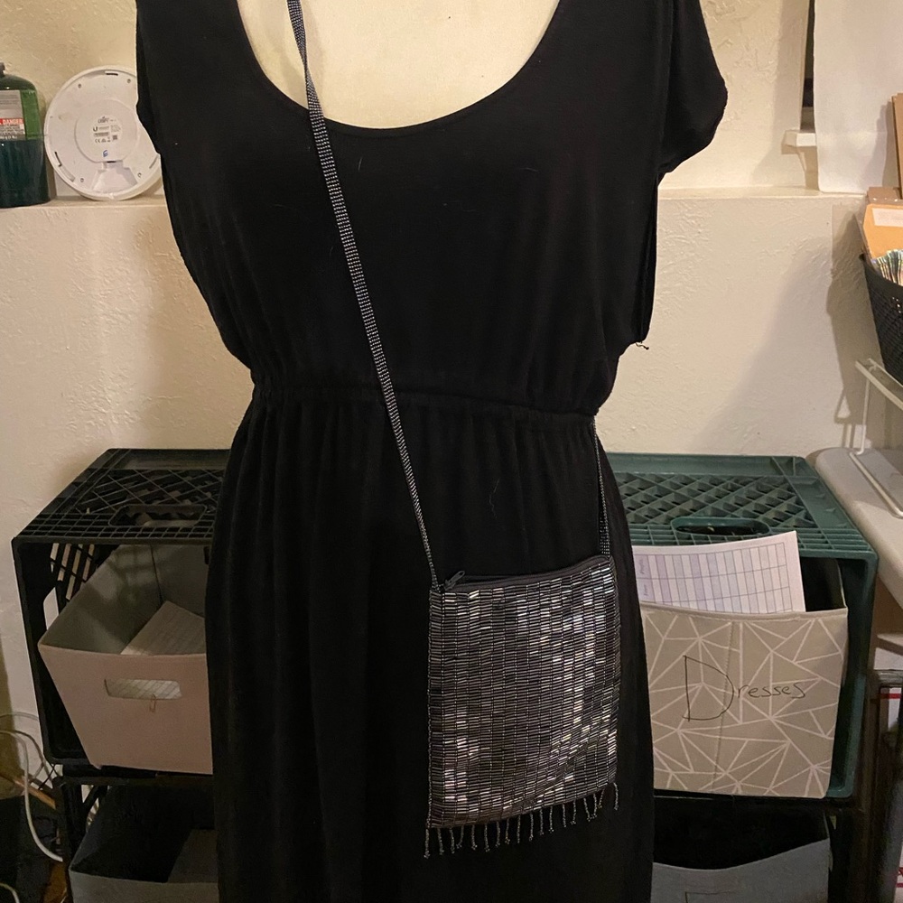 Black New Beaded with Fringe Purse